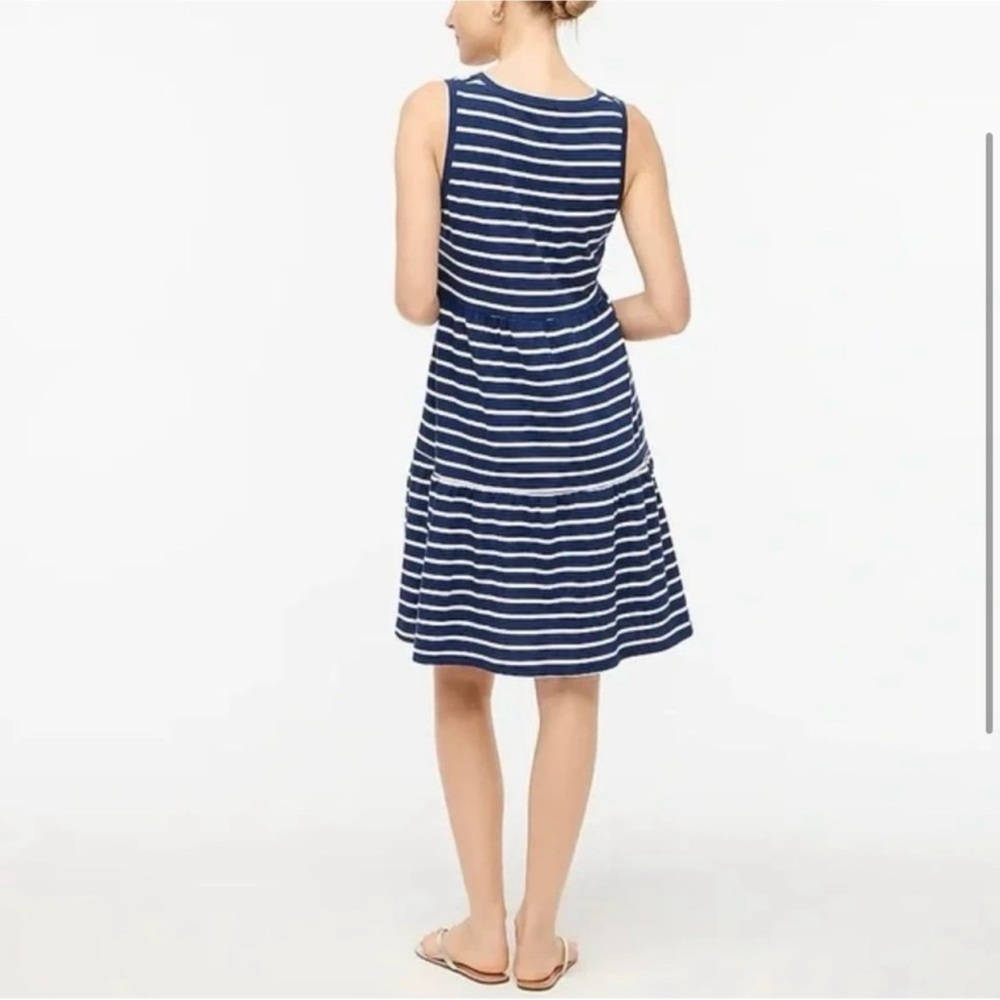 J. Crew Navy/White Striped Tiered Dress Sleeveless Knit Mini Nautical M - Picture 6 of 15